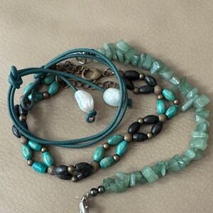 Elegant Beaded Bracelet Set - Blue-greens and Black